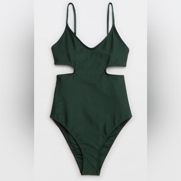 aerie Other - NWT Aerie Shine Rib Voop Cheeky One Piece Swimsuit in Sycamore Forest Green